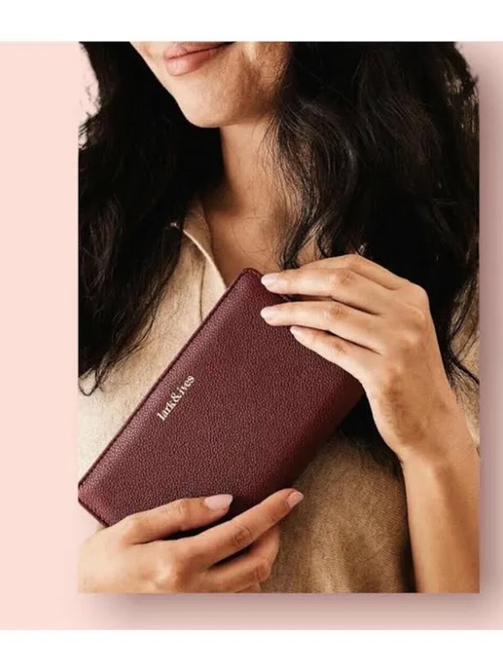 Lark & Ives Snap Closure Slim Wallet- Burgundy Pebbled Vegan Leather